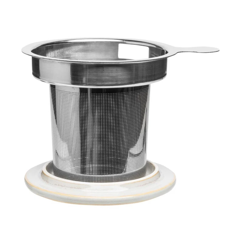 TASSE mit DECKEL und TEESIEB gelb grau INDUSTRIAL ca. 410 ml