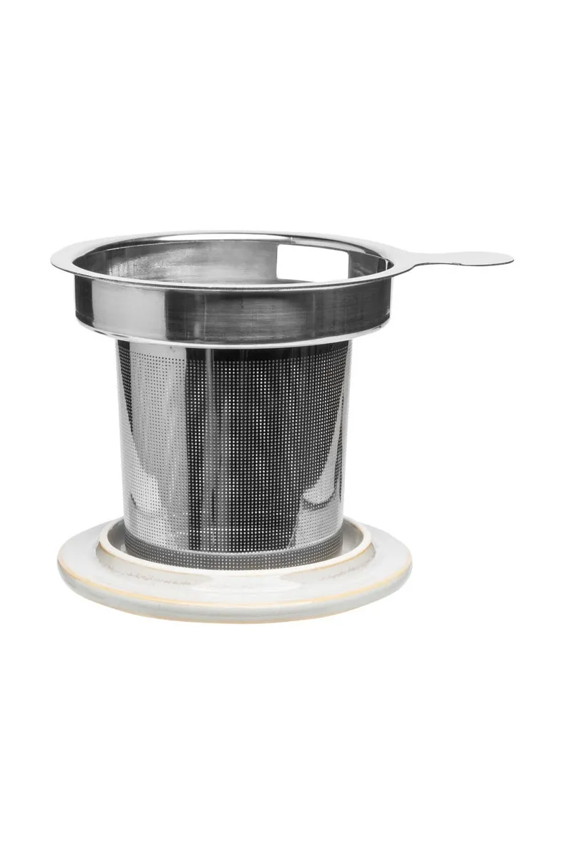 TASSE mit DECKEL und TEESIEB gelb grau INDUSTRIAL ca. 410 ml