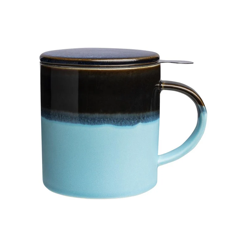 TASSE mit DECKEL und TEESIEB blau dunkelblau INDUSTRIAL ca. 410 ml