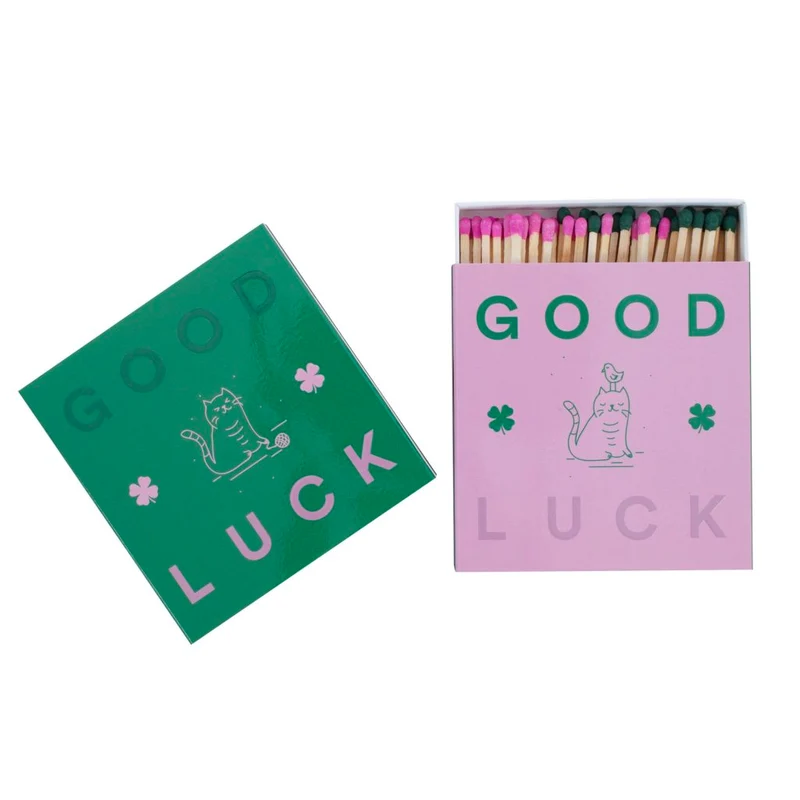 Streichhölzer XL GOOD LUCK ca. 11 cm Maxi-Statement-Zündhölzer Zündkopf grün + pink