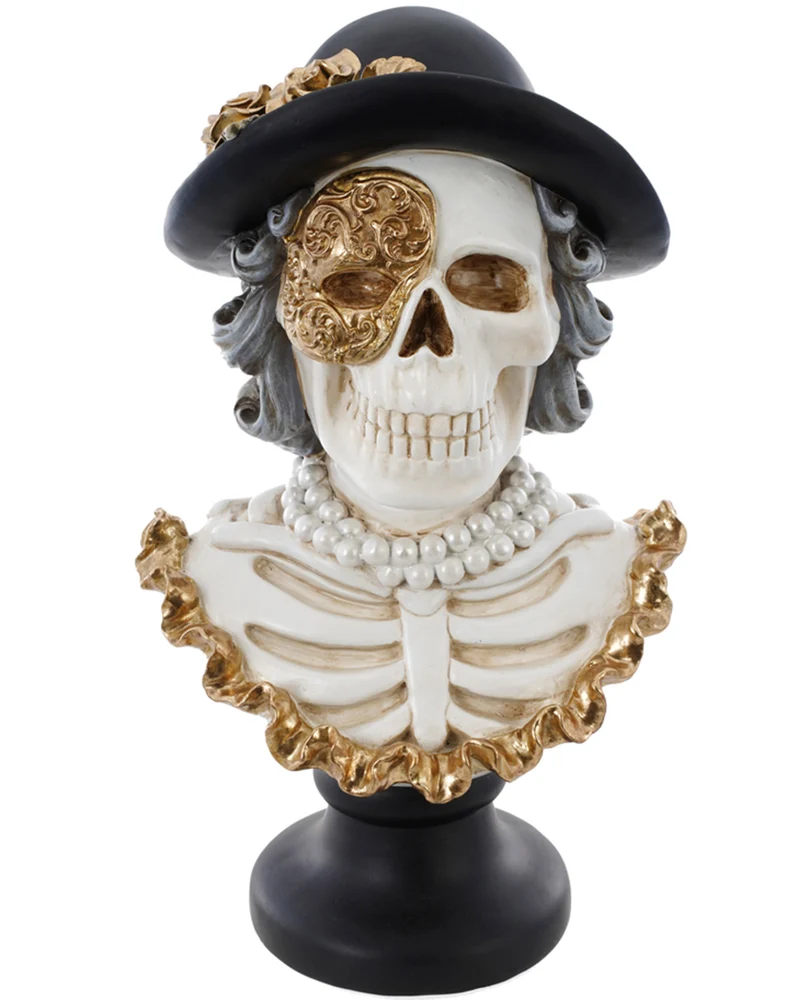 Büste Skulptur Barock Skelett "Misses Venedig" | Halloween Dekofigur Karneval