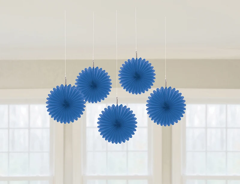 Bunte Papier Fächer Rosetten Deckenhänger 15 cm - Tolle Party Dekoration Accessoires - Royalblau