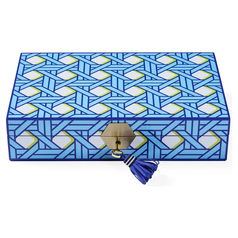 Schmuckbox BASKETWEAVE blau/gold