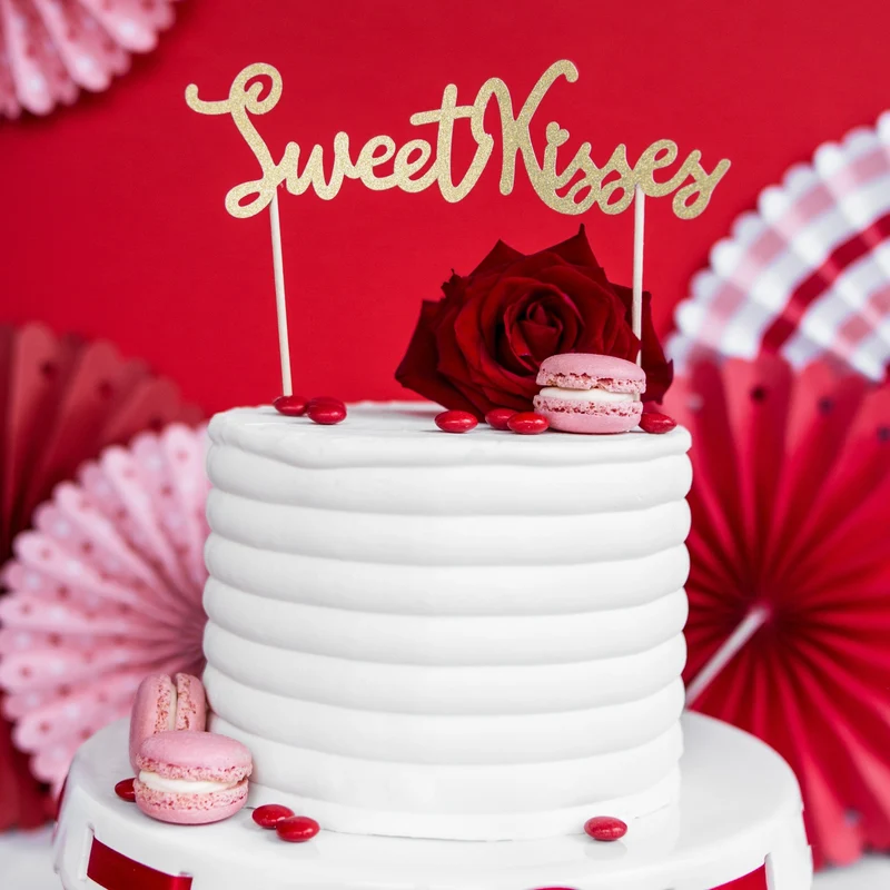 Tortenstecker Sweet Kisses Glitter gold