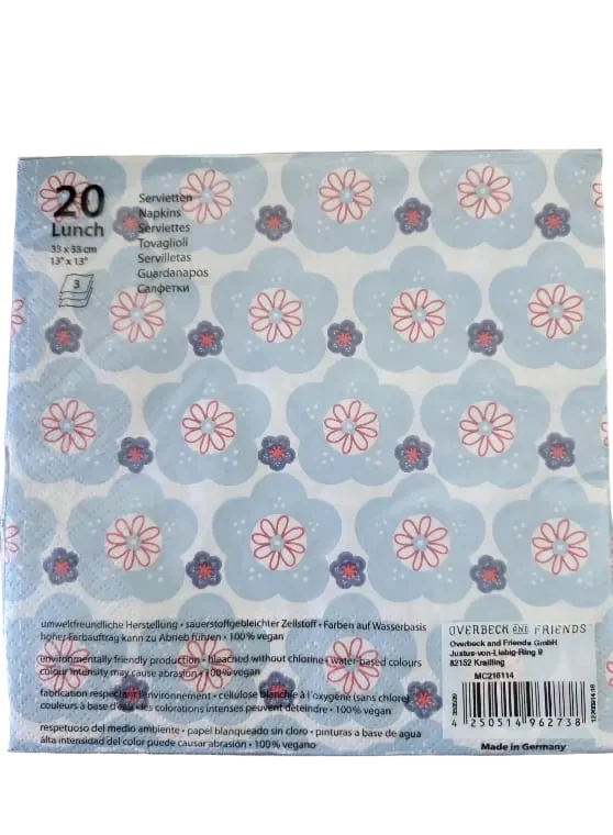 Servietten MIMI-FLOWER koralle 20 Stück Packung dreilagig 33x33 cm Tissue Blumenmuster