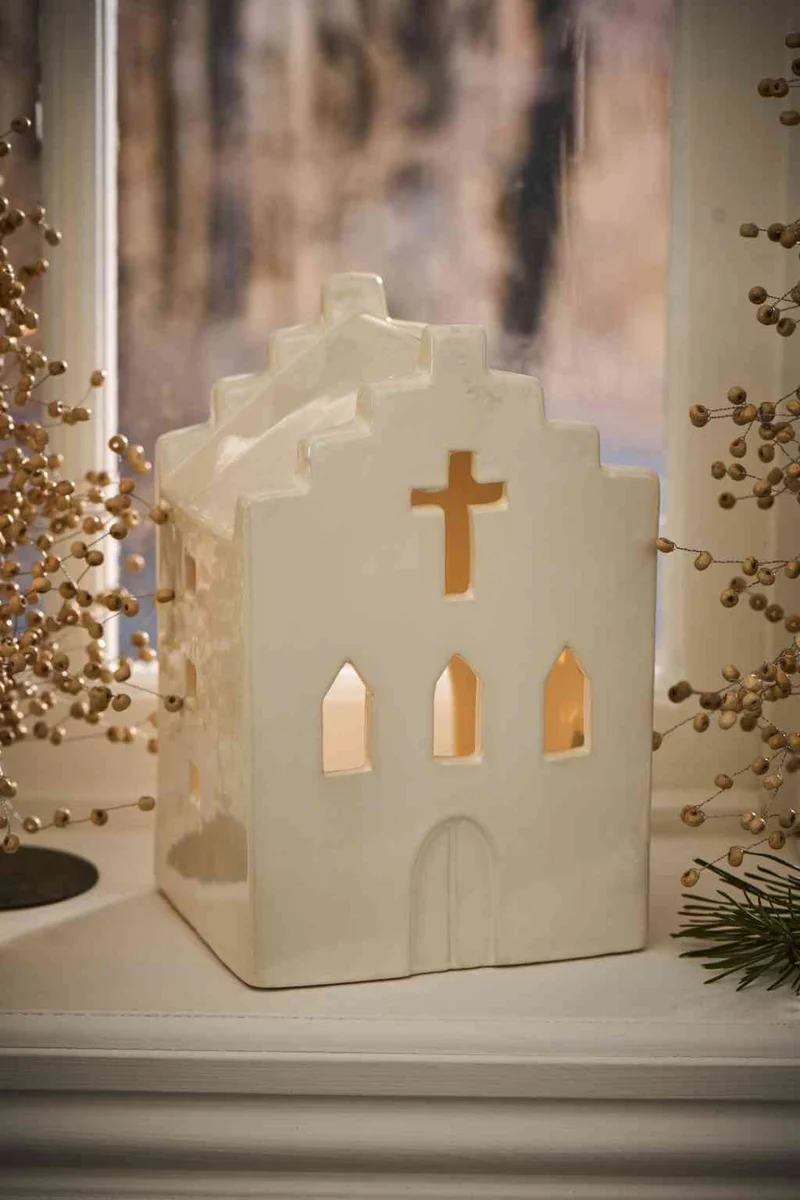 Windlicht KIRCHE Lichthaus weiß ca. 19x11x12,5 cm ☆ Kollektion Stillenat