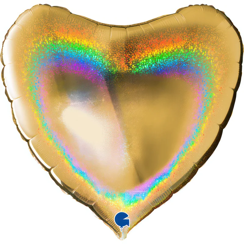 36"/Ø91cm Folienballon Uni Herz | Glitter Holo Gold