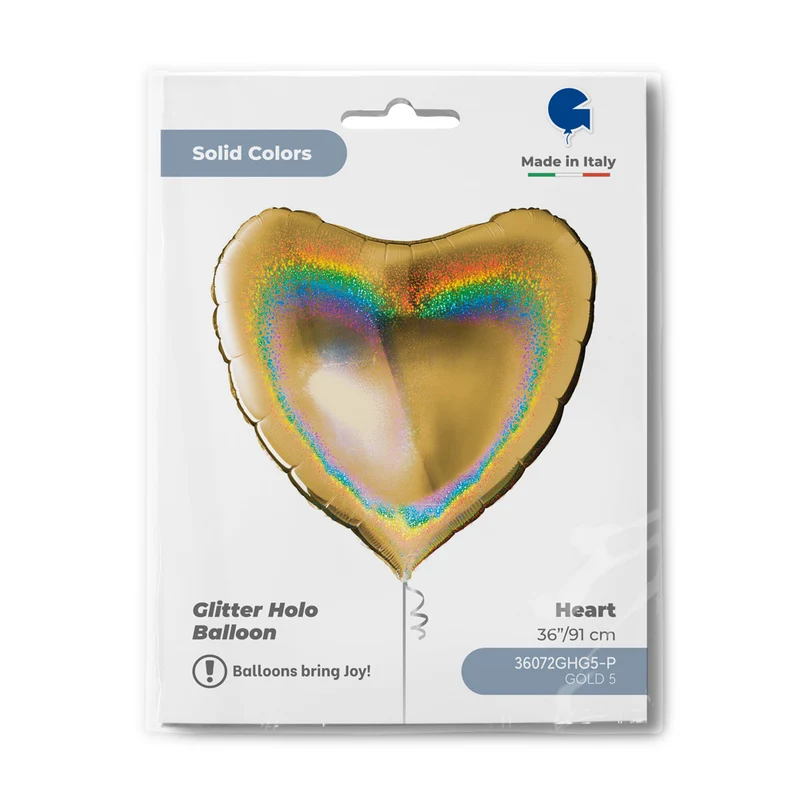 36"/Ø91cm Folienballon Uni Herz | Glitter Holo Gold