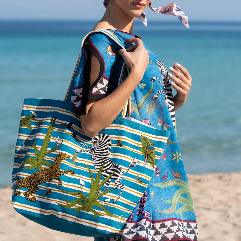 Strandtasche JUNGLE BLUE aus ägyptischer Baumwolle
