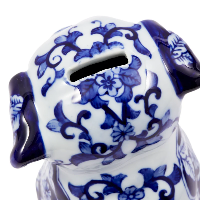 Spardose PUPPY blau/weiß aus Porzellan