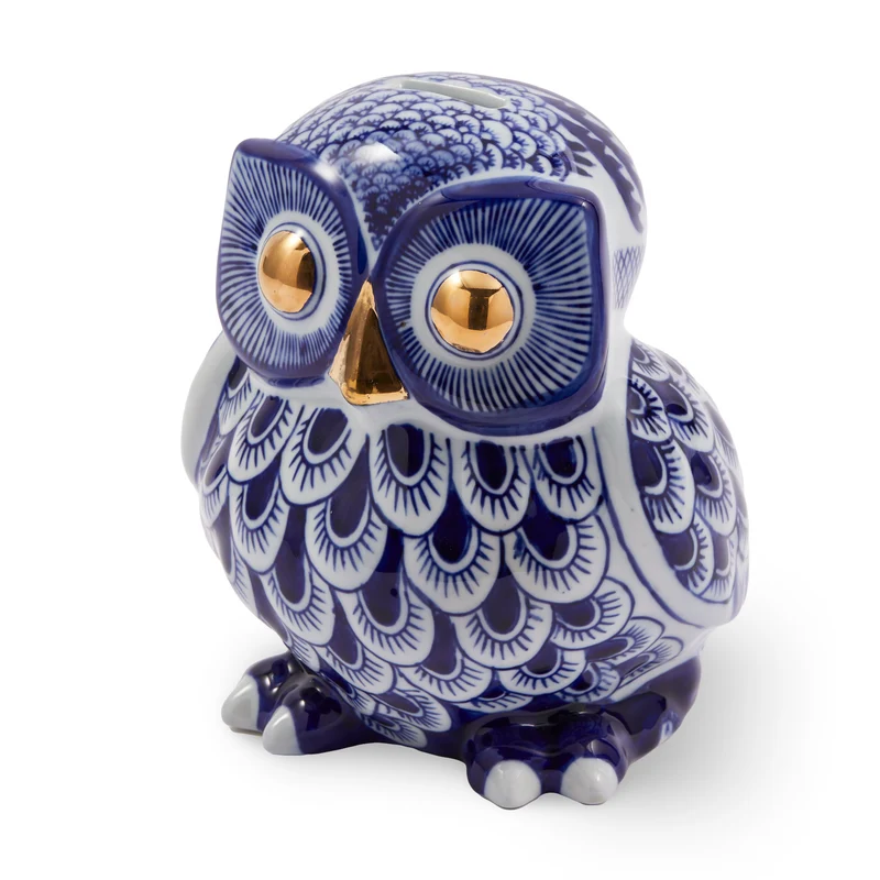 Spardose OWL blau/weiß aus Porzellan