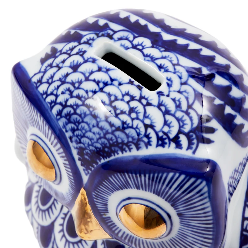 Spardose OWL blau/weiß aus Porzellan