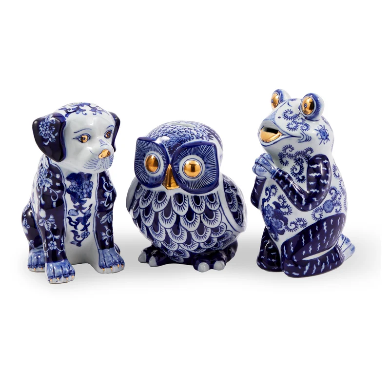 Spardose OWL blau/weiß aus Porzellan