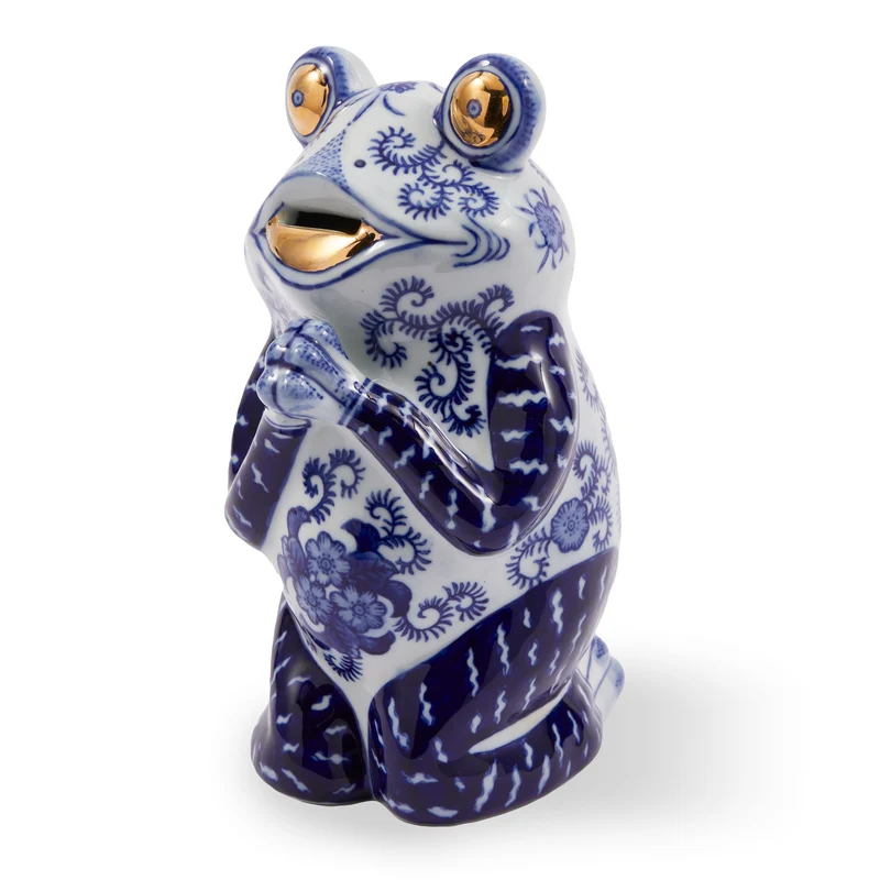 Spardose FROG blau/weiß aus Porzellan
