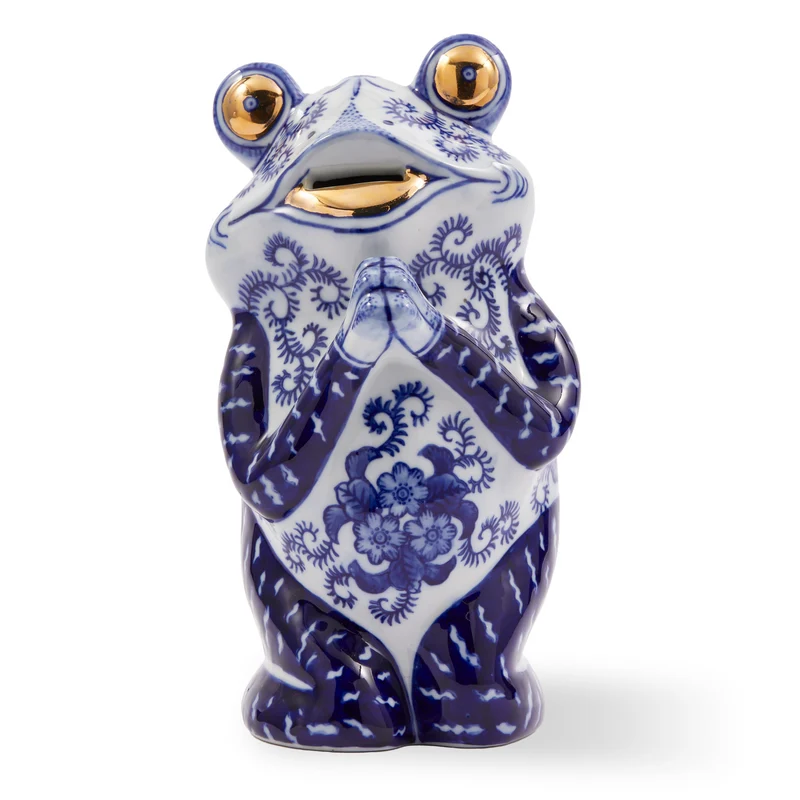 Spardose FROG blau/weiß aus Porzellan