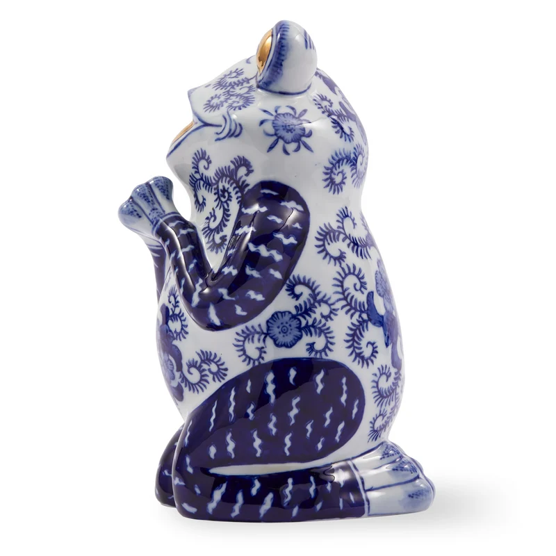 Spardose FROG blau/weiß aus Porzellan