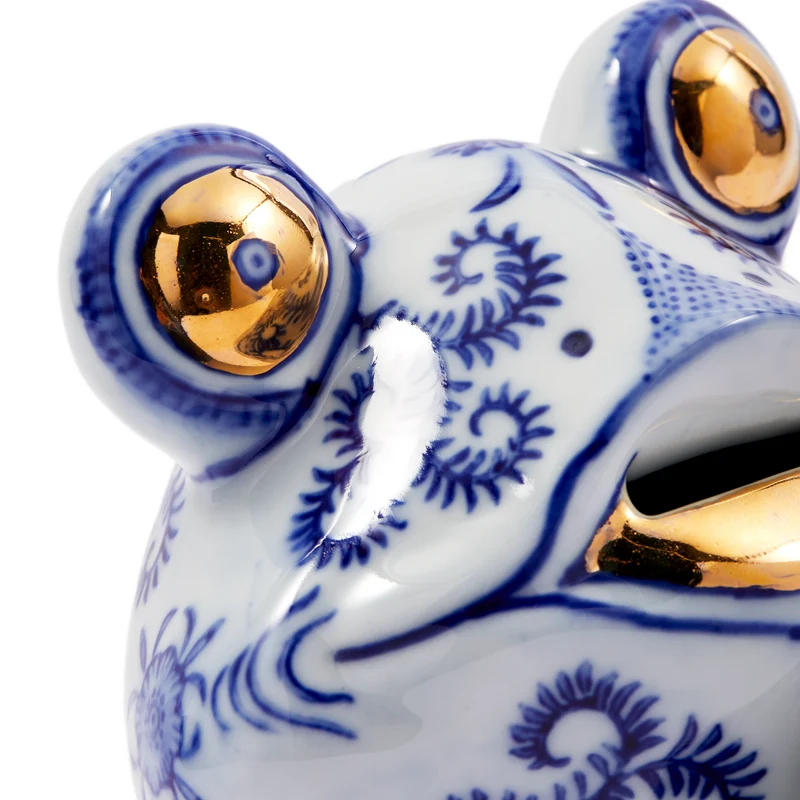 Spardose FROG blau/weiß aus Porzellan