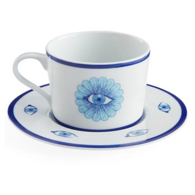 Teetasse und Untersetzer Set DRUGGIST blau/weiß