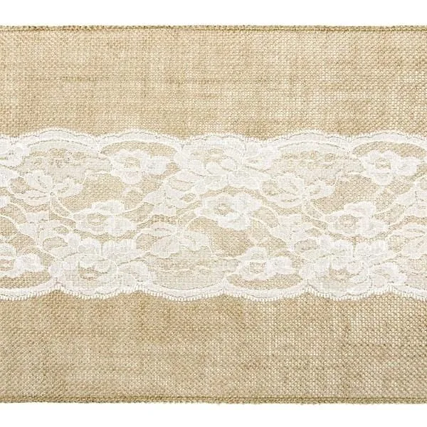 Vintage Tischläufer Jute mit Blumen Spitze (2,75m Länge)