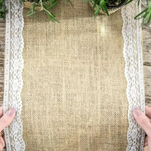Vintage Tischläufer Jute mit Spitze (2,75m Länge)