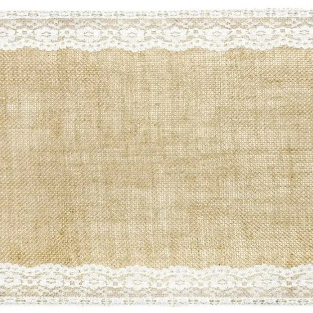 Vintage Tischläufer Jute mit Spitze (2,75m Länge)