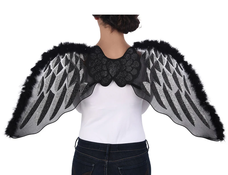 Engelsflügel mit Maraboufedern - 43 x 100 cm | Schwarz Silber
