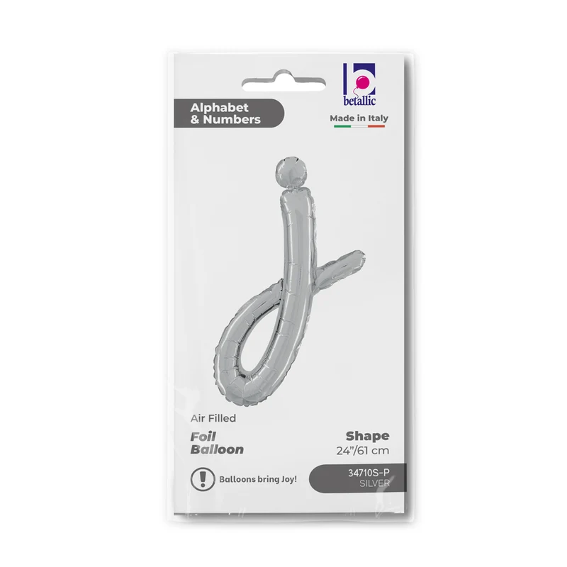 24"/Ø61cm Folienballon Buchstabe Skript Silber | J