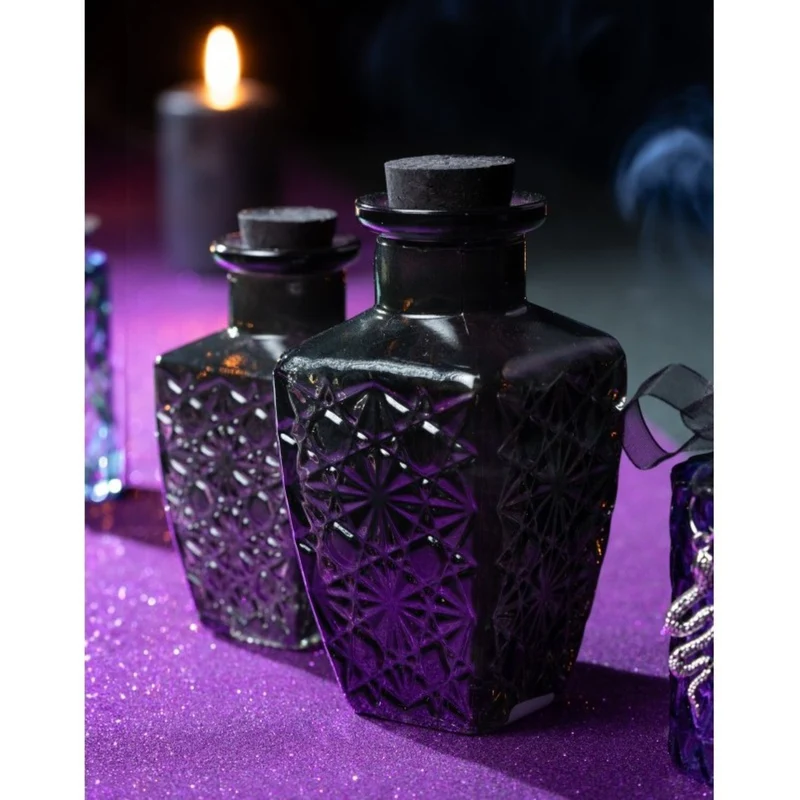 Strukturierte Glasflasche | Schwarz 6,5x6,5x13,5 cm