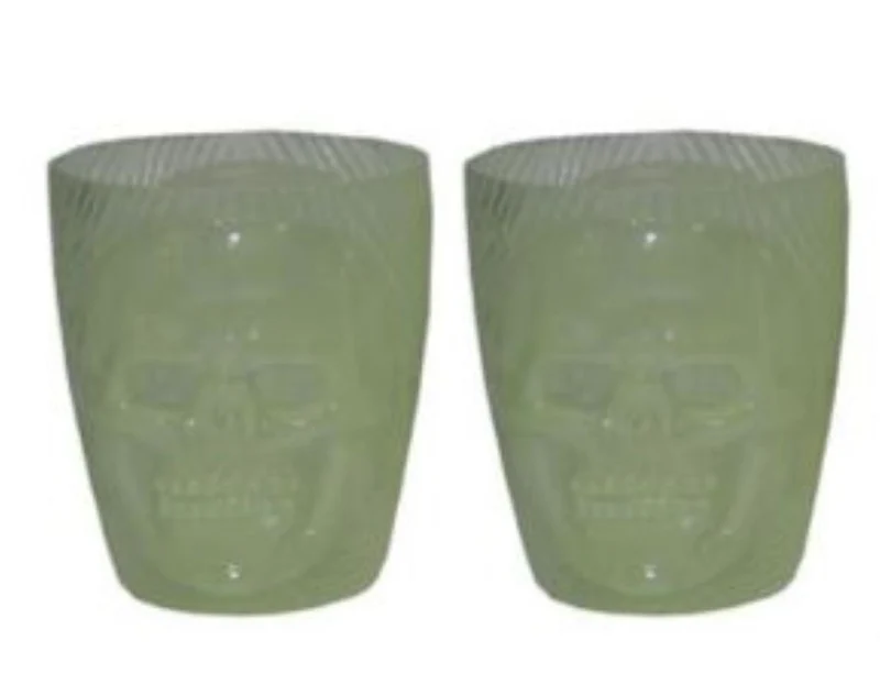 Glow in the Dark Becher mit Totenkopf | Grün - 9 cm