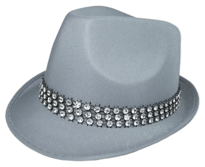 Disco Party Hut Trilby Kristall Grau