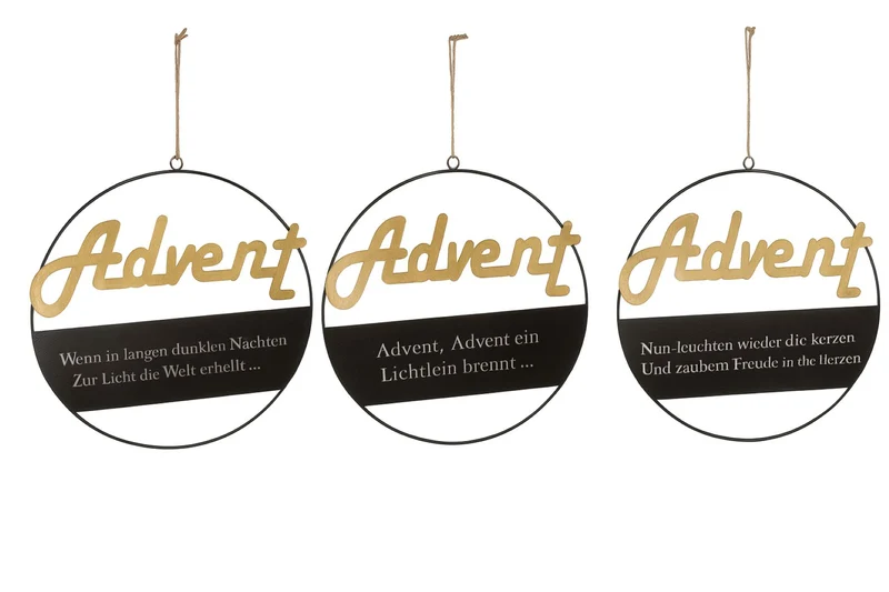 Dekoring Advent mit 3 Sprüchen sortiert | 35 cm | Schwarz Gold | 15573