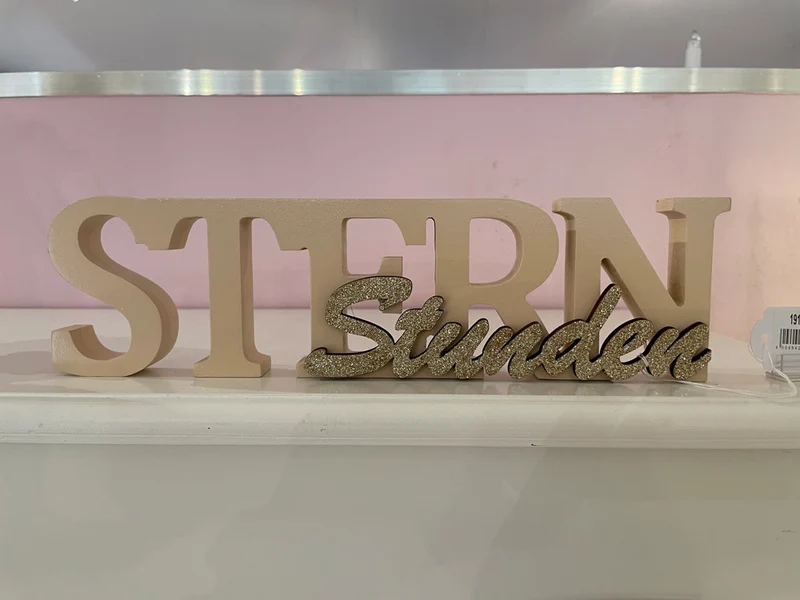 Dekoschriftzug "Sternstunden" aus Holz 29,0 x 8,0 cm - 19134 | Rosa / Gold