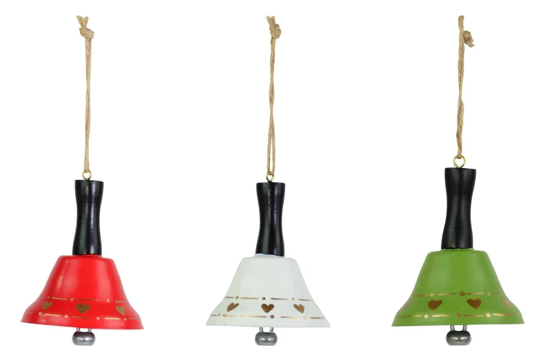 Glocken Hänger 6er Set | 6,5x8,5 cm | Rot Weiß Grün | Metallglocken | 15419