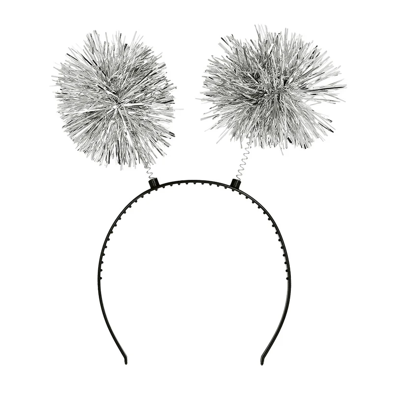 Glitzer Haarreif mit Pompons | Silber