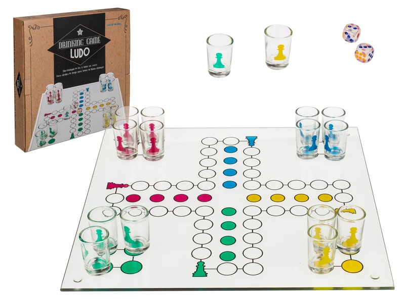 Glas-Trinkspiel "Ludo" | 16 Gläser & 2 Würfel