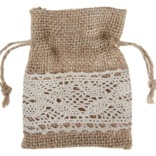 Gastgeschenk Jutesäckchen mit Spitze (4 Stück)