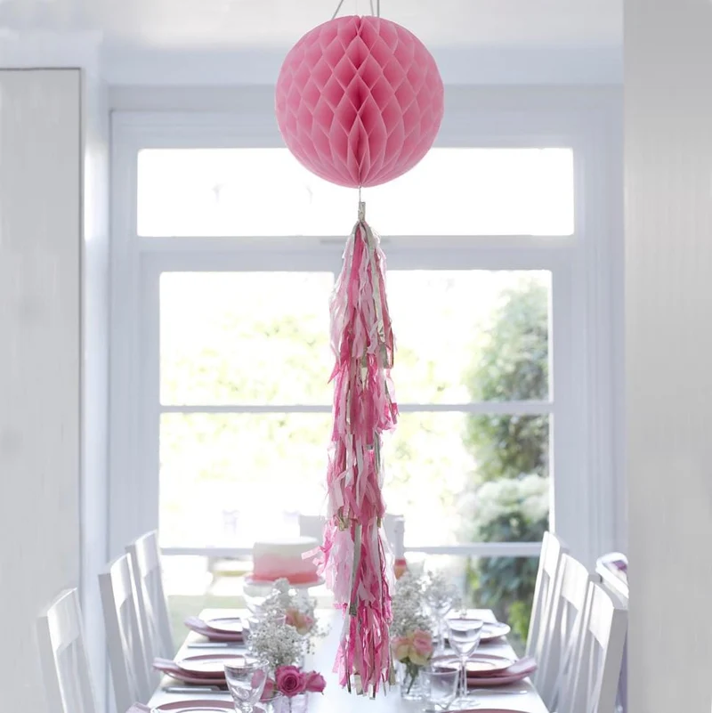 Wabenball mit Tassel - rosa / gold