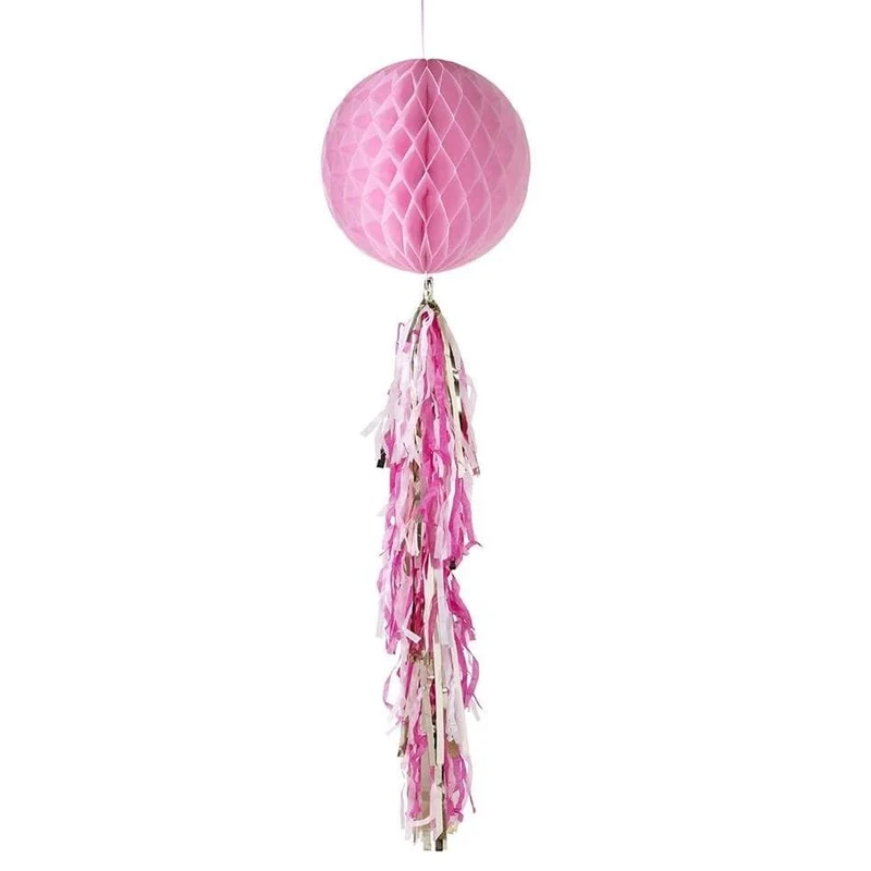 Wabenball mit Tassel - rosa / gold