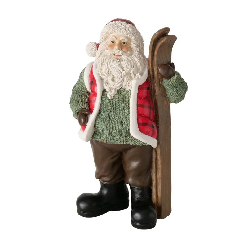 Dekofigur Weihnachtsmann Ski grün