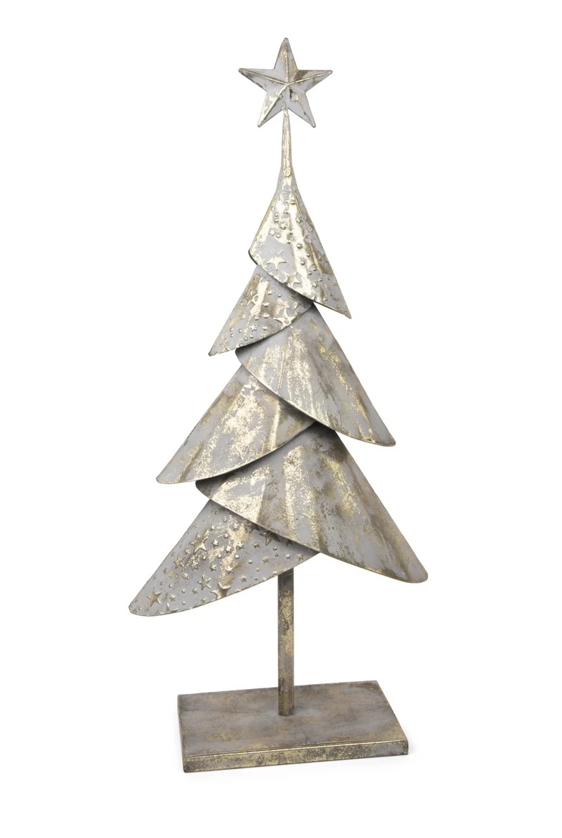 Deko Weihnachtsbaum mit Stern | Metall Gold Antik matt | 26,5×12×54 cm | 12585