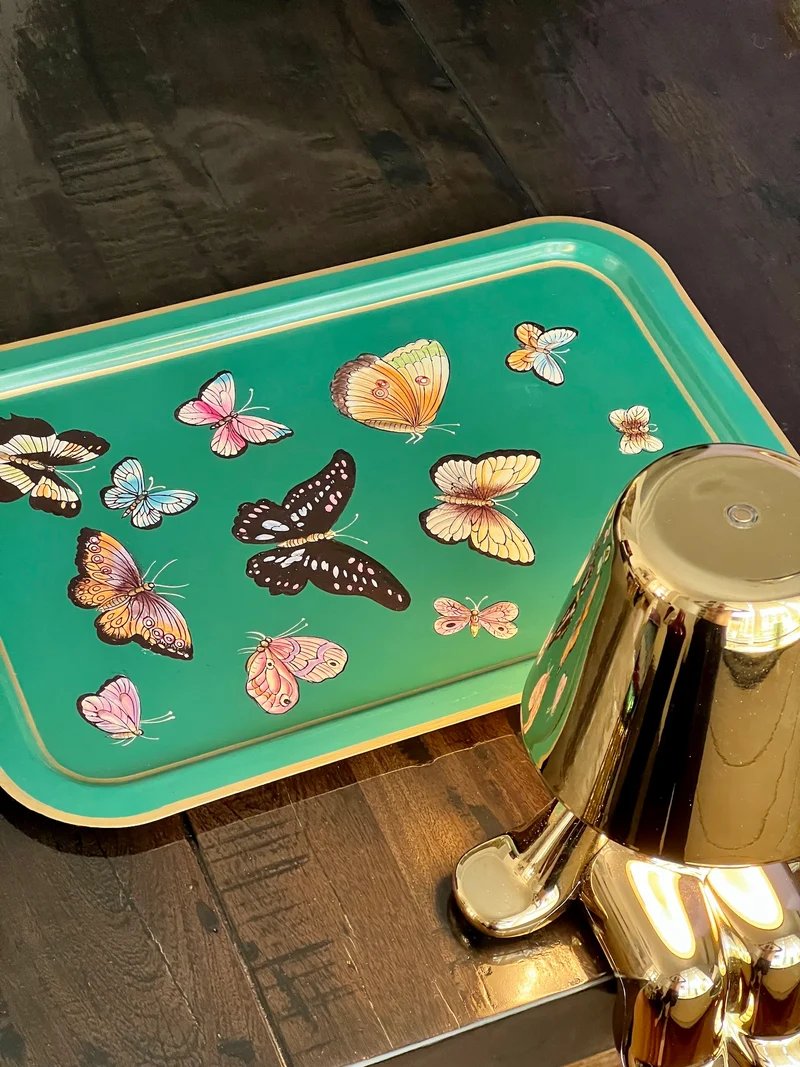 handbemaltes Tablett „Butterfly Garden“ 43 × 30 cm