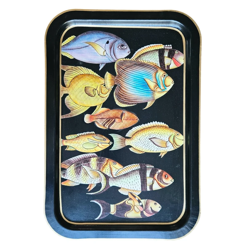 handbemaltes Tablett „Golden Fish“ 43 × 30 cm