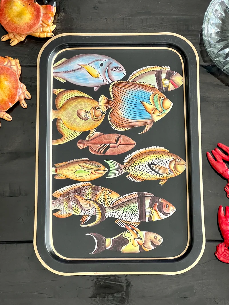 handbemaltes Tablett „Golden Fish“ 43 × 30 cm