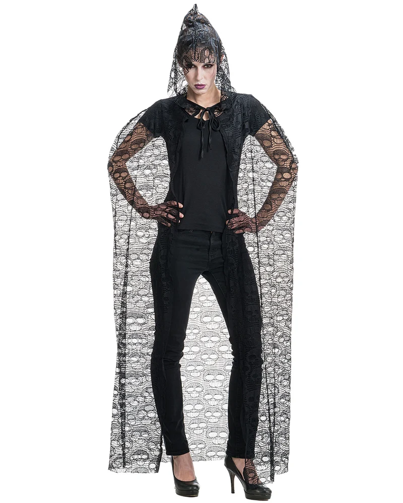 Spitzen Umhang mit Totenkopf Design - 145 cm | Schwarz