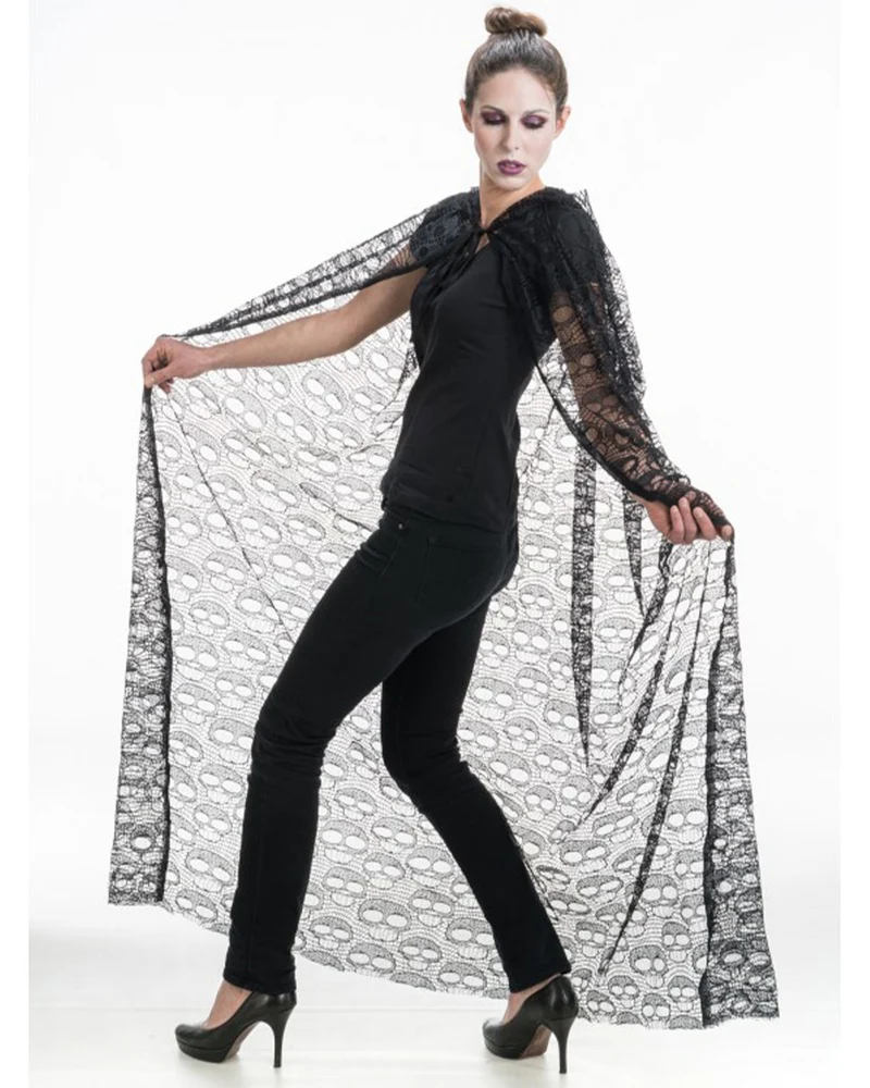 Spitzen Umhang mit Totenkopf Design - 145 cm | Schwarz