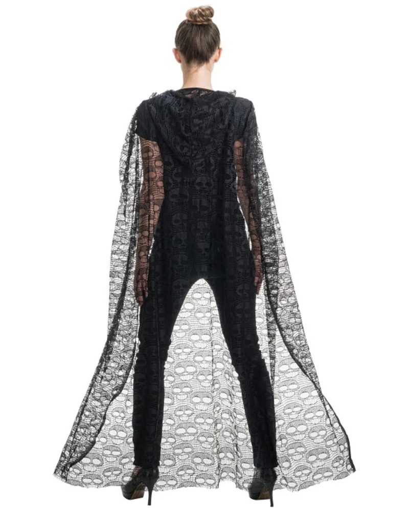 Spitzen Umhang mit Totenkopf Design - 145 cm | Schwarz