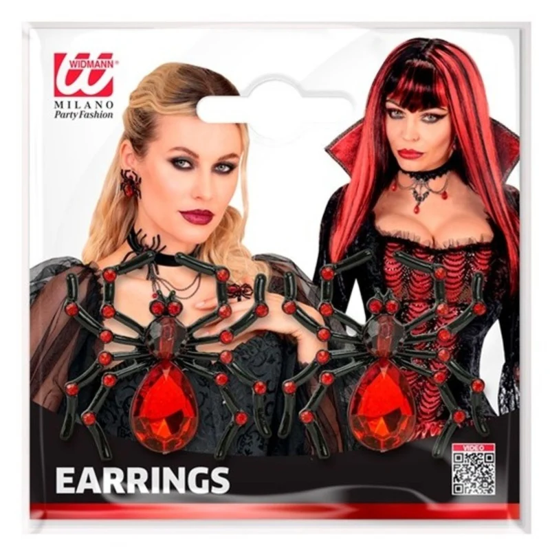 Spinnen Ohrringe mit Edelstein & Strass | Schwarz/Rot