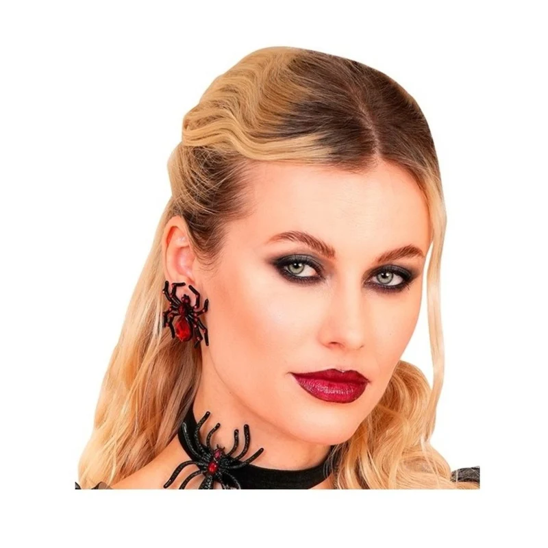 Spinnen Ohrringe mit Edelstein & Strass | Schwarz/Rot