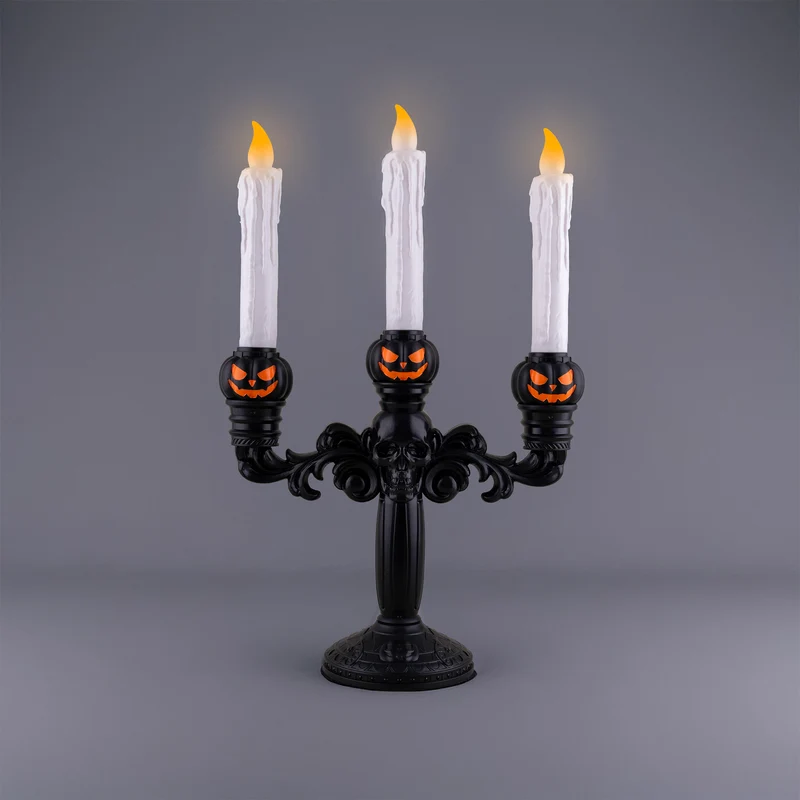 Skelett-Kerzenleuchter mit 3 LED Kerzen - 40 cm | Schwarz
