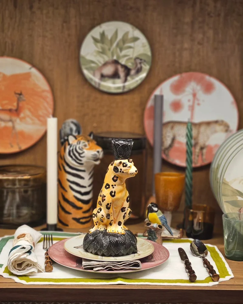 Keramik Kerzenleuchter 2er-Set „Gepard“